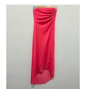 Vintage Y2K Hot Pink Midi Dress Asymmetrical Hem Strapless Ruched Small High Low